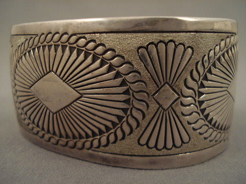 Intense Concho Vintage Navajo Silver Hand Wrought Bracelet