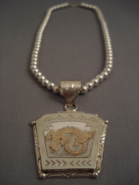 Museum Modernistic Navajo gecko Gold Silver Necklace