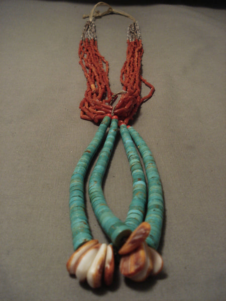 Museum Vintage Santo Domingo/ Navajo Real Coral Turquoise Necklace Old