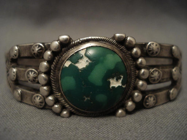Important Vintage Navajo Cerrillos Turquoise Ingot Silver Bracelet