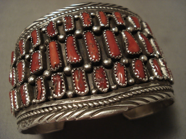 Chunky Dunky Vintage Navajo Coral Silver Bracelet Old