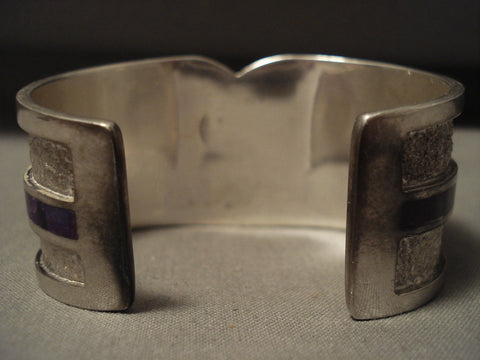Important Navajo Tommy Moore Natural Turquoise Sugulite Cross Silver Bracelet