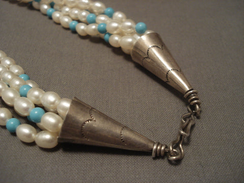 One Of The Most Unique Vintage Navajo kee Joe (d.)* Turquoise Silver Necklace