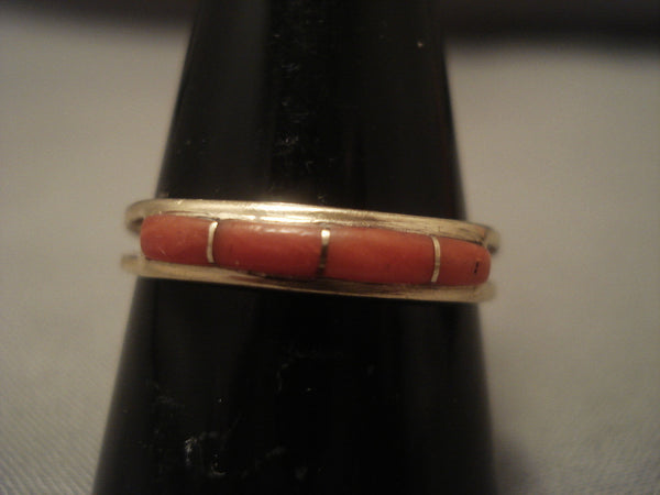 Solid 14k Gold Petite Navajo Vintage Coral Ring