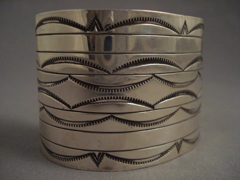 Very Wide Vintage Navajo Hand Wrought Silver Bracelet