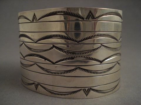 Very Wide Vintage Navajo Hand Wrought Silver Bracelet