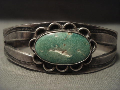 Earlier 1900's Vintage Navajo Natural Cerrillos Turquoise Silver Bracelet