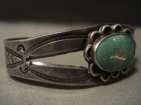 Earlier 1900's Vintage Navajo Natural Cerrillos Turquoise Silver Bracelet