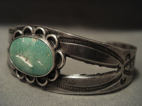 Earlier 1900's Vintage Navajo Natural Cerrillos Turquoise Silver Bracelet