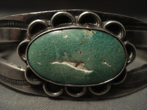 Earlier 1900's Vintage Navajo Natural Cerrillos Turquoise Silver Bracelet