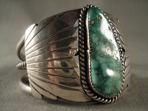 Huge Vintage Navajo Green Turquoise Silver Bracelet Old