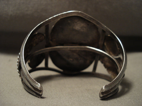 Huge Vintage Zuni/ Navajo Dancing Kachina Turquoise Silver Leaf Bracelet
