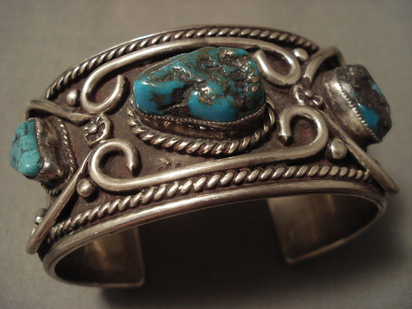 Applique Galore Vintage Navajo Turquoise Silver Bracelet Old