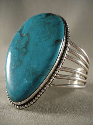 Huge Modernistic Navajo Spiderweb Turquoise Silver Bracelet