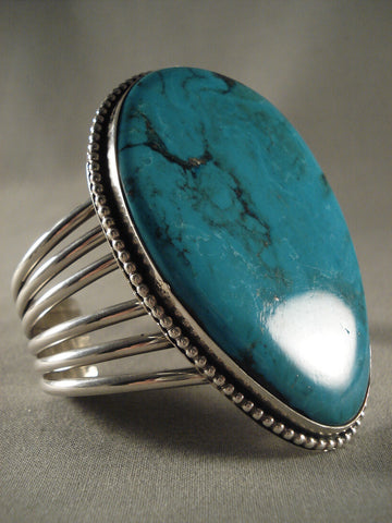 Huge Modernistic Navajo Spiderweb Turquoise Silver Bracelet