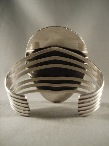 Huge Modernistic Navajo Spiderweb Turquoise Silver Bracelet