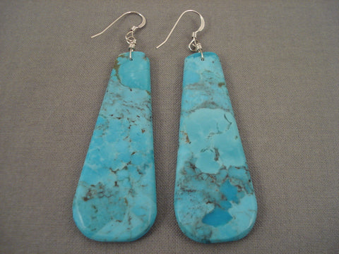 One Of The Largest Santo Domingo Turquoise Silver Earrings