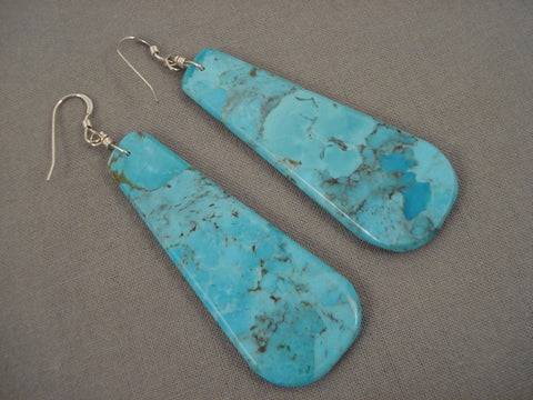 One Of The Largest Santo Domingo Turquoise Silver Earrings