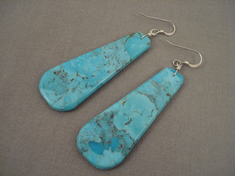 One Of The Largest Santo Domingo Turquoise Silver Earrings