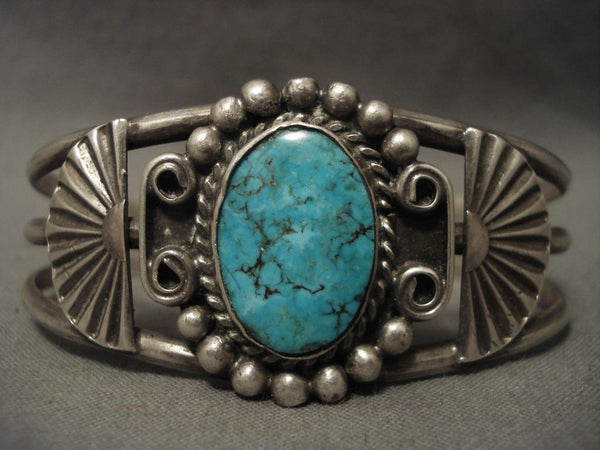 Very Old Vintage Navajo Lone Mountain Turquoise Ingot Silver Bracelet