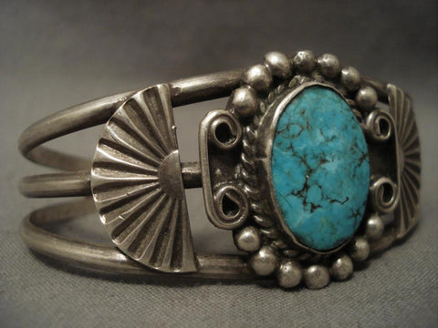 Very Old Vintage Navajo Lone Mountain Turquoise Ingot Silver Bracelet