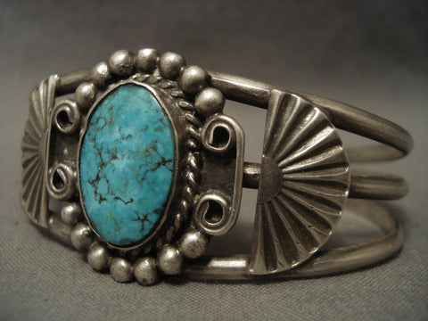 Very Old Vintage Navajo Lone Mountain Turquoise Ingot Silver Bracelet