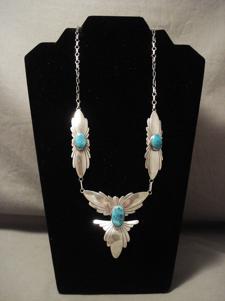 Cute Vintage Navajo Fabulous Silver Wings Turquoise Necklace Old