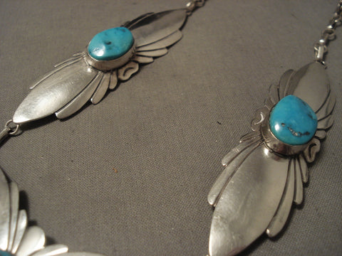 Cute Vintage Navajo Fabulous Silver Wings Turquoise Necklace Old