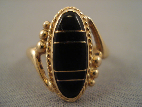 Exceptional Vintage Zuni 14k Solid Gold Onyx Ring Old