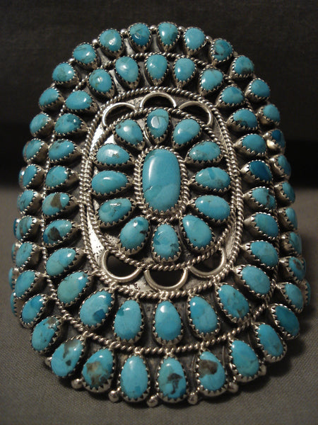 Sprawling Vintage Navajo Deep Blue Turquoise Vintage Navajo Silver Bracelet