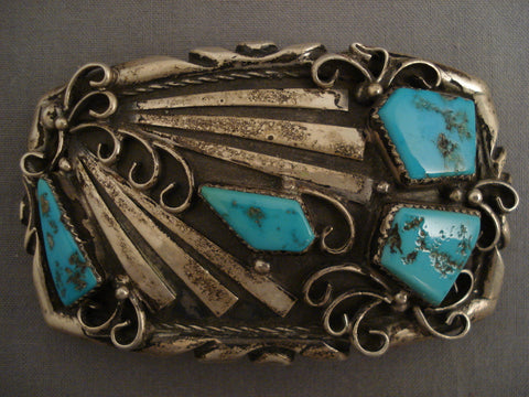 95 Gram Heavy Old Navajo Turquoise Silver Buckle