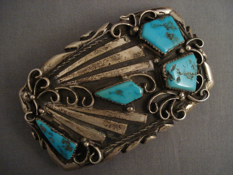 95 Gram Heavy Old Navajo Turquoise Silver Buckle