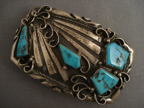 95 Gram Heavy Old Navajo Turquoise Silver Buckle