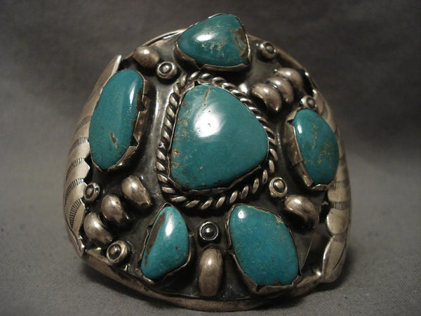 Very Rare stamped Leaf Silver Turquoise Bracelet